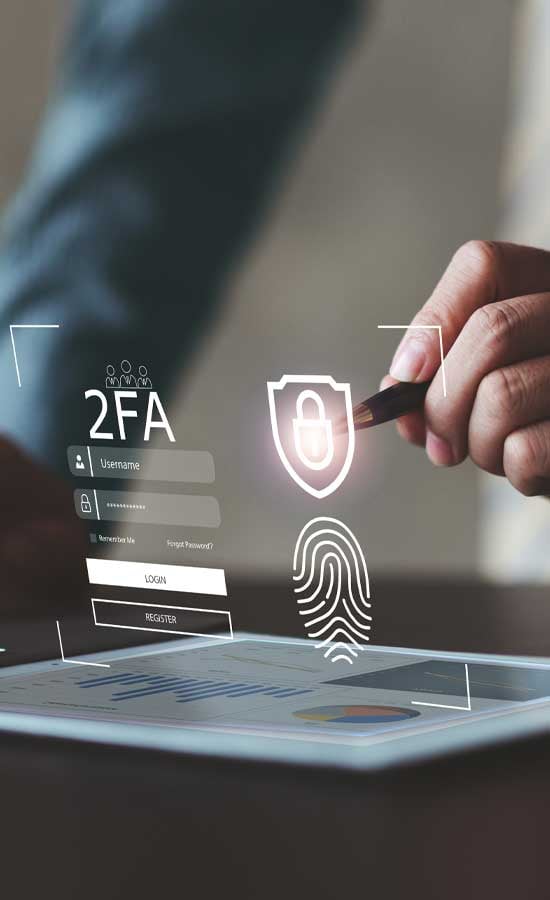 Image of a man choosing two factor authentication security for his digital tablet.