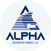 Off-white circle featuring Alpha Overhead Doors LLC logo