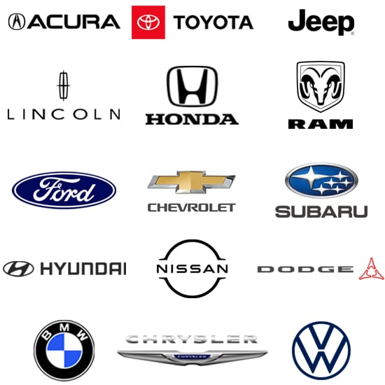 Image displaying the car brand logos that One Step Secure IT protects under its auto dealership clients.