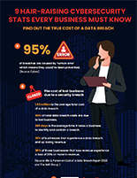 Image of the top part of One Step Secure IT infographic 9 Hair Raising Cybersecurity Stats You Must Know. The infographic shows the costs of a data breach.