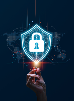 Ebook cover for Is Your IT Network a National Security Issue? by One Step Secure IT, highlighting cybersecurity risks for businesses with digital network graphics and shield imagery representing data protection and national security.